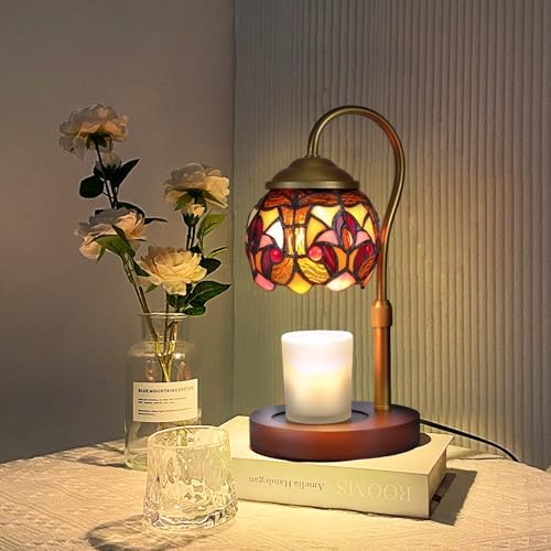 Vintage Candle Warmer Lamp, Baroque Tiffany Glass with 2 Bulbs by Glitzlamp