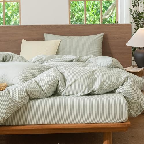 MooMee Striped Duvet Cover Set 100% Washed Cotton Linen Like Oversized King - Image 4