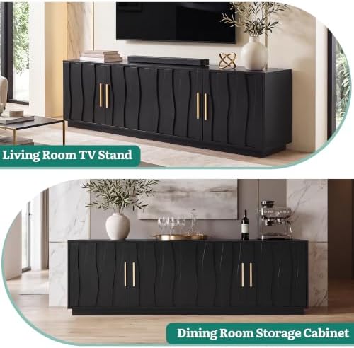 YITAHOME 70" Mid Century Modern TV Stand for 80 Inch TV, Storage, Black - Image 5
