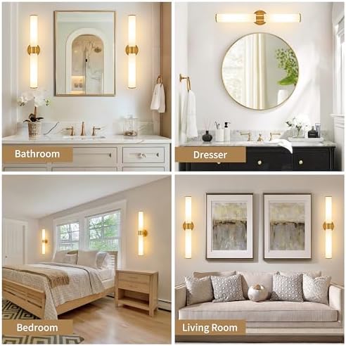 Gold Battery Operated Wall Sconces Set of 2 with White Glass Lamp Shade - Image 6