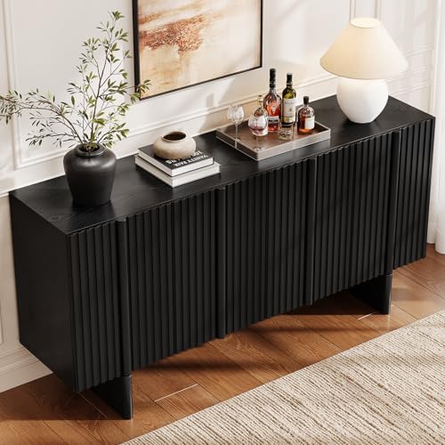 ONBRILL 63" Fluted Sideboard Cabinet with Storage Adjustable Shelves Black - Image 3