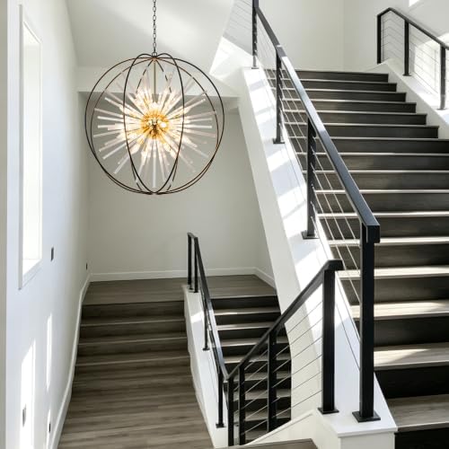 Modern Large Black and Gold Crystal Chandelier for Entryway High Ceiling - Image 6