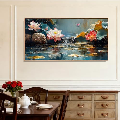 Anolyfi Lotus Canvas Large Framed Wall Art for Living Room, Lotus Wall Decor Zen Yoga Painting Artwork for Spa Bedroom Hallway Dining Room Office Home Decor, 40"x20" - Image 4