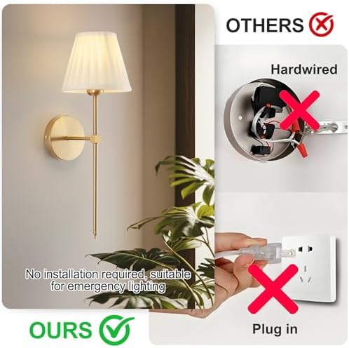 Cordless Battery Operated Wall Sconces Set of 2, Rechargeable Wall Sconce with Remote, Fabric Shade Wireless Wall Sconce Fixtures for Bedroom, Living Room, Bedside (2 Bulbs Included) - Image 3