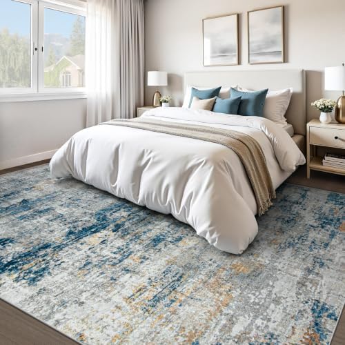 pmtsns Area Rugs 9x12 for Living Room: Washable Rug Modern Abstract Neutral Soft Non-Slip Low-Pile Indoor Large Carpet for Bedroom Dining Room Playroom Home Office (BlueGreyGold, 9'x12') - Image 6