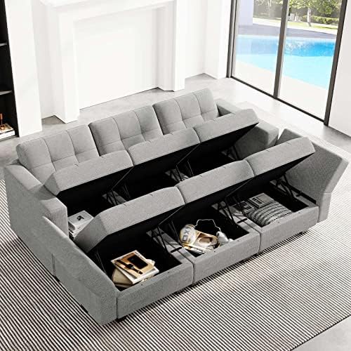 Belffin Modular Sectional Sleeper Sofa with Storage Sectional Couch Modular Sofa Bed Set for Living Room Light Grey - Image 4