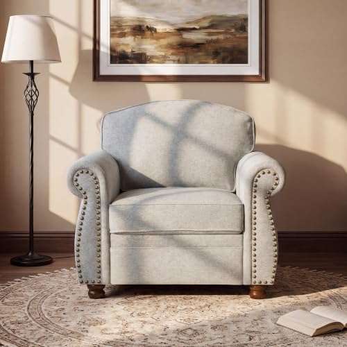 Traditional Oversized Accent Reading Chair Set of 2, 41.3" Oatmeal Chenille - Image 5