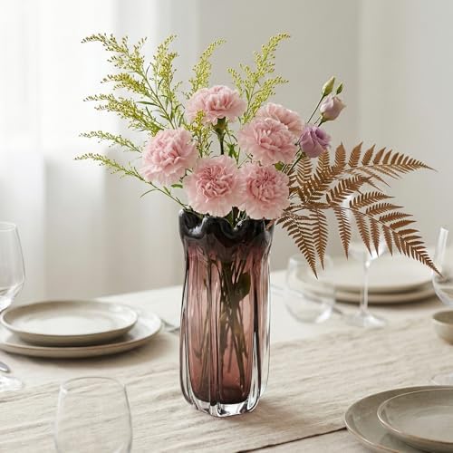 Large Hand Blown Glass Flower vases, Unique Amber Glass vases, Murano Style Wide Mouth vases, Beautiful Vase for Home Living Room, Office, Table centerpieces, Bookshelves and Wedding Decorations by LINYTHER