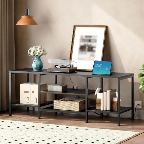 HOOBRO TV Stand with Power Outlets to 65 Inches, TV Console Table with Open Storage Shelves, Industrial Media Entertainment Center for Living Room Bedroom, Black BB40DS01 - Image 5