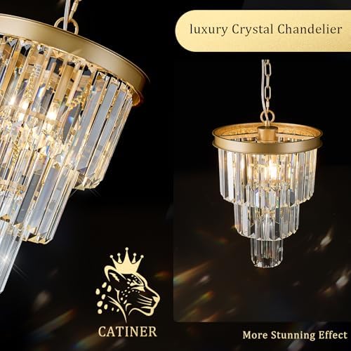 CATINER 12" Modern Crystal Chandeliers,3 Lights Gold Round Light Fixture - Image 4