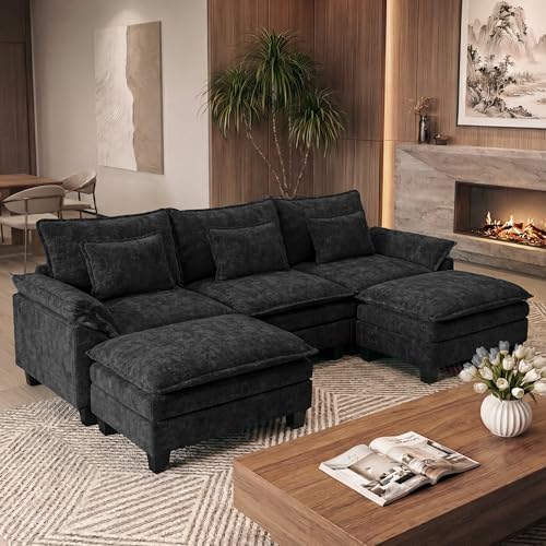 URRED Oversized Modular Sectional Sofa，Black：122" U Shaped by URRED