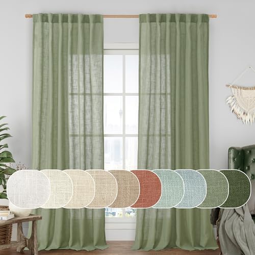 LAMIT Sage Green Linen Curtains 90 Inch for Living Room Bedroom 2 Panels by LAMIT