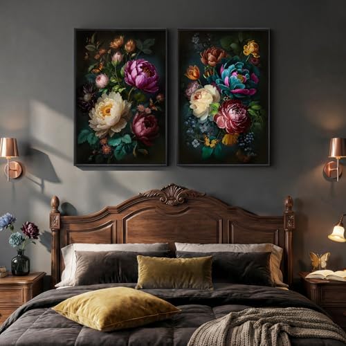 Large Framed Vintage Colorful Floral Wall Art for Living Room, 24x36 In - Image 4