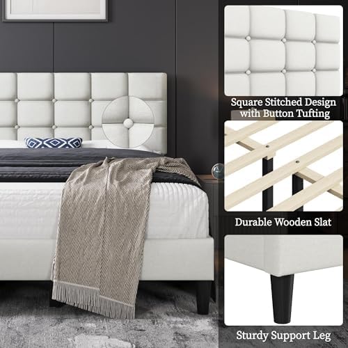 Yaheetech Full Size Upholstered Tufted Bed Frame with Headboard - Image 4