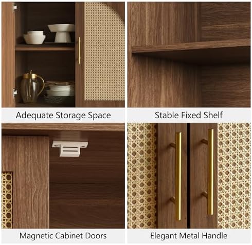 FORTUNETEC 63.8" Sideboard Buffet Cabinet with Storage, Natural Walnut - Image 3