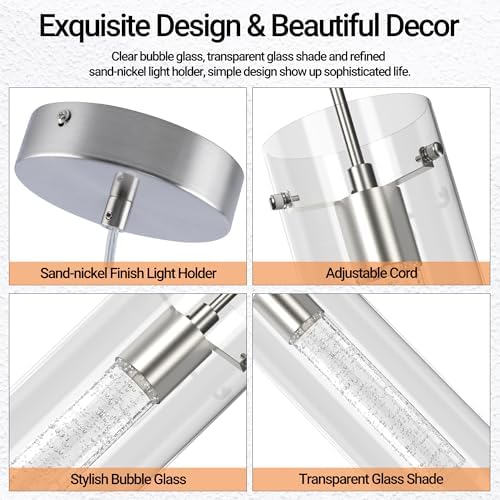 LED Crystal Pendant Lights for Kitchen Island, Brushed Nickel, 3 Pack - Image 6