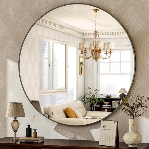 HARRITPURE Round Mirror 36 Black Wall Mounted Circle Mirrors by HARRITPUREHome
