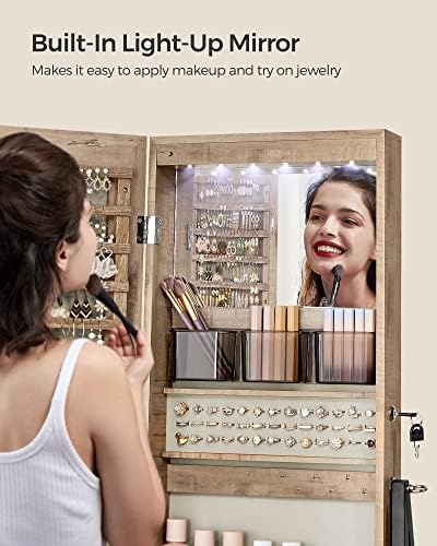 SONGMICS LED Mirror Jewelry Cabinet Armoire, Freestanding Lockable - Image 5