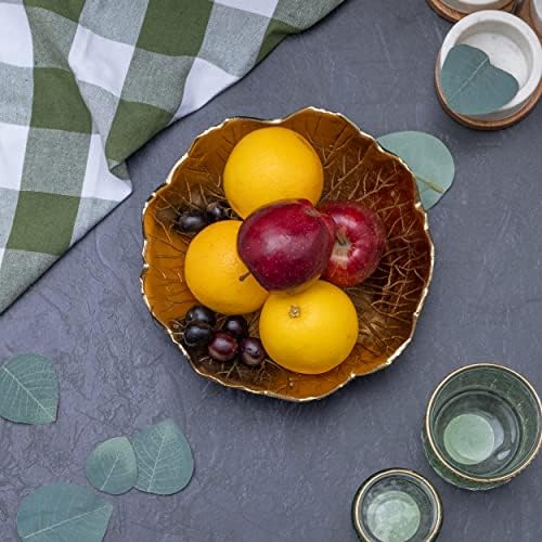 Leaf Bowl for Serving Fruits, Appetizers - Black & Gold - Elegant Home Decor Centerpiece Serveware Charcuterie Catchall Vanity Dish For Entertaining, Wedding 9" D 3" H - Image 5