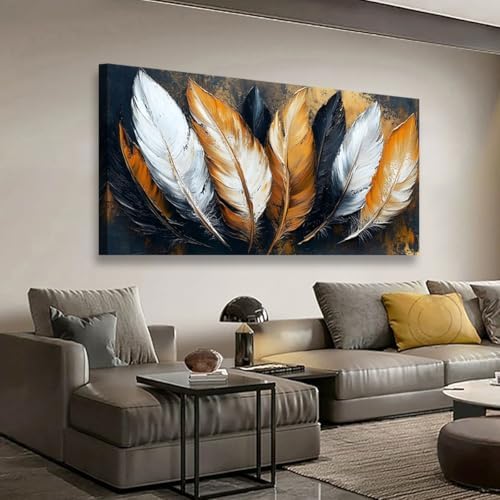 Abstraction Pictures Canvas Wall Art for Living room Office Bedroom Wall Decor,Feather Wall Art Print Paintings Modern Autumn White Yellow Feather Artwork Waterproof Ready to Hang-20x40inch - Image 4