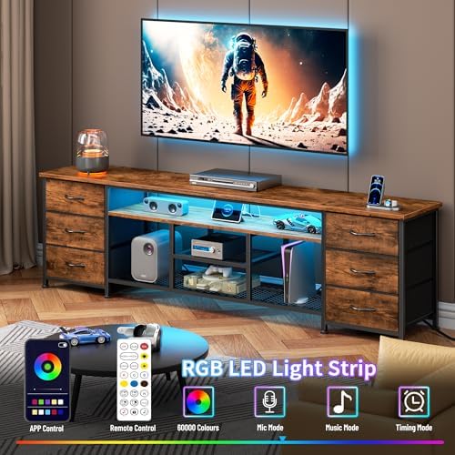 Furologee 71 Inch LED TV Stand, Entertainment Center, Rustic Brown - Image 5