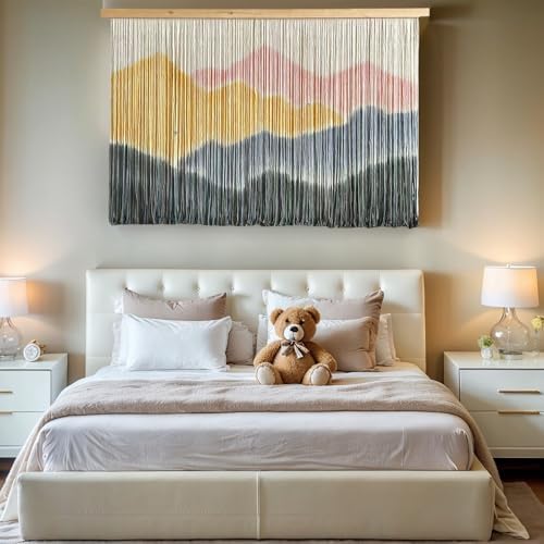 laddawan Extra Large Macrame Wall Hanging Dip-Dyed Tapestry Modern Wooden Home Wall Art For Living room Boho Handmade Wall Decor For Bedroom (Yellow) - Image 3