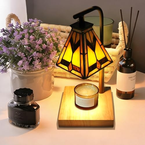 Mission Tiffany Candle Warmer Lamp, Adjustable Height Wood Base by GlassCharms