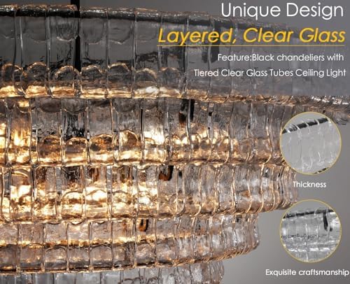 Modern 47 Inch Round Chandelier, Extra Large Clear Glass Drum Ceiling Light Fixture for Dining Room, Living Room, Foyer - Image 4