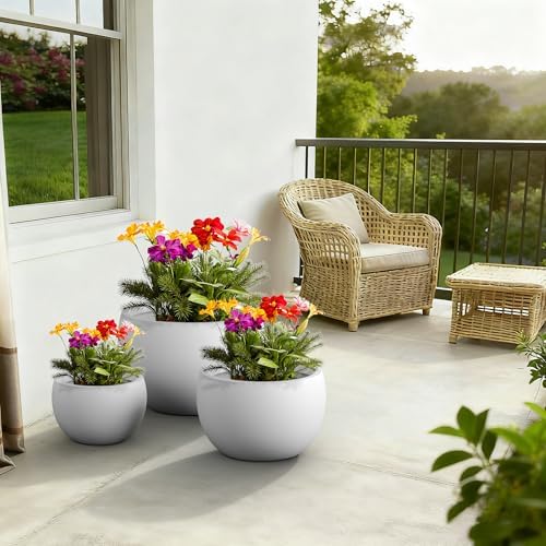Kante Set of 3 White Concrete Bowl Planters 20" 15.7" 11.8" Dia - Image 3