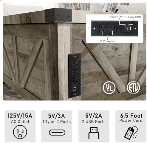 jimeimen Farmhouse Lift Top Coffee Table with Storage, Wood Square Center Table with Charging Station&USB Port, Living Room Table w/Large Hidden Space, for Living Room, Bedroom, Home Office, Grey - Image 4