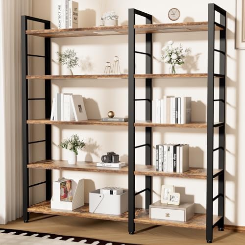INNOD 65" X 50" Straight Wide 5 Tier Bookshelf with LED Light, L Shaped Bookcase with Adjustable Feet, Corner Book Case with 10 Open Shelves, Shelf Unit Display Shelf for Living Room, Home Office - Image 6