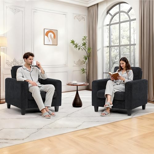 Accent Chair for Living Room, Mid Century Modern Upholstered Living Room Chair, Chenille Reading Armchair for Apartment, Waiting Room, Office, Black - Image 6