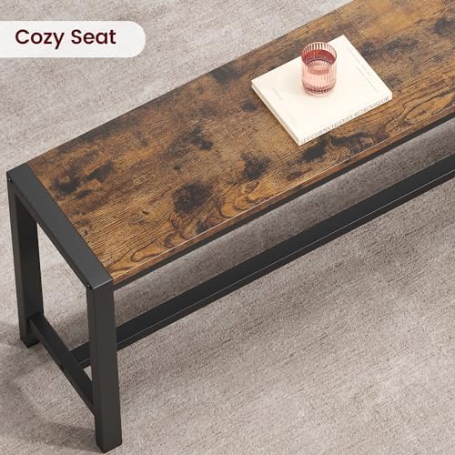 GarveeHome Dining Table Set for 4, Kitchen Table with 2 Metal Wood Benches, Rectangular Room Dining Table Set, 3 Piece Bench Table Set for Small Space, Apartment, Studio, Rustic Brown - Image 4