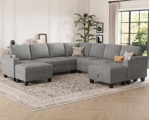 Belffin Modular Sectional Sofa Couch with Storage U Shape Convertible Corner Couches for Living Room Light Grey Couch by Belffin