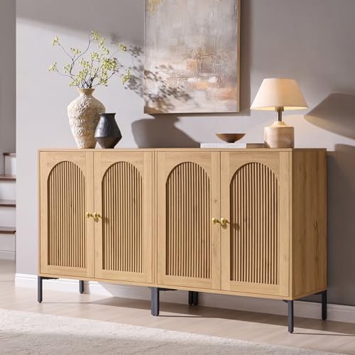 IFBUY 61.75" W Mid Century Modern TV Stands for Living Room, Natural Oak - Image 3