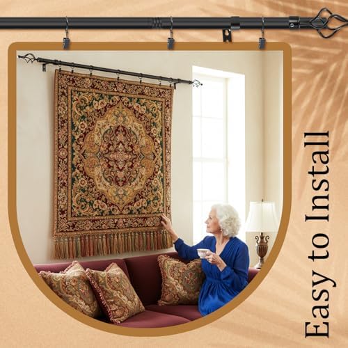Marsui Quilt Hanger for Wall Display, Spiral Cap Tapestry Rod 16"-30",Black - Image 6
