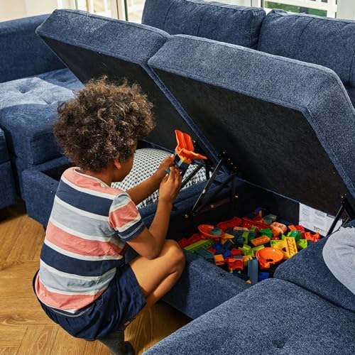 Belffin Storage Modular Sleeper Sofa Sectional Couch with Wide Chaises Convertible Sectional Sofa Bed Modular Sleeper Couch Bed Blue - Image 6