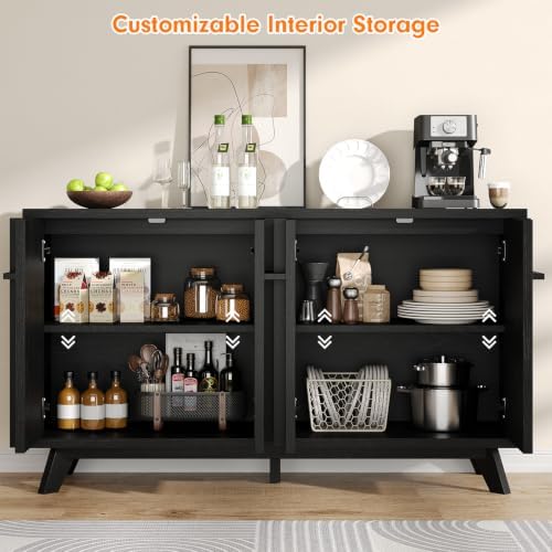 knoworld 59" Sideboard Buffet Cabinet with Storage, Modern Credenza, Black - Image 6