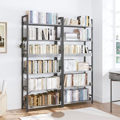 HCHQHS 6 Tier Bookshelf, Adjustable Industrial Bookcase, Vertical Tall Book Shelf, Wood and Black Metal Open Bookshelves for Home Office, Living Room, Bedroom - Image 2