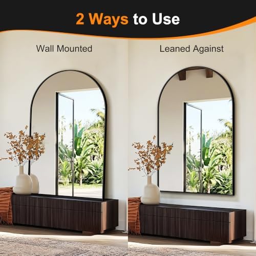 Delma Arched Bathroom Mirror, 55"x35", Black - Image 6
