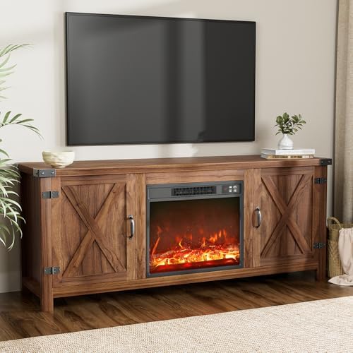 YESHOMY 58 Inch Fireplace TV Stand for TVs up to 65 Inch, Brown - Image 2