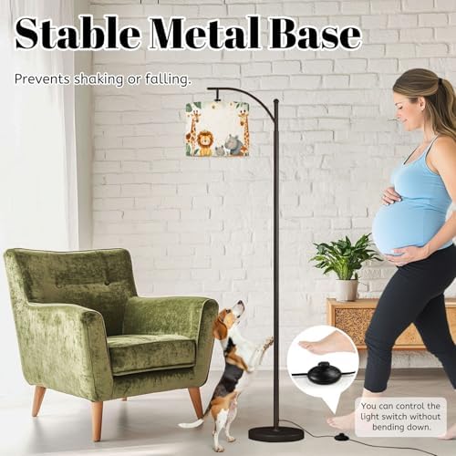 Arc Floor Lamp Animals Watercolor Baby Elephant Lion Zebra Giraffe Dimmable Modern Standing Lamp with Remote Adjustable Drum Shade Footswitch Tall Pole Lamp for Living Room Bedroom - Image 4