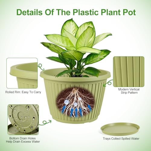 14-inch-Large-Planters-for-Outdoor-Plant，Plastic Indoor Flower Pots with Drainage Holes & Saucer，4 Packs Decorative Garden Pots for Plantfor Home Porch Decor - Image 5