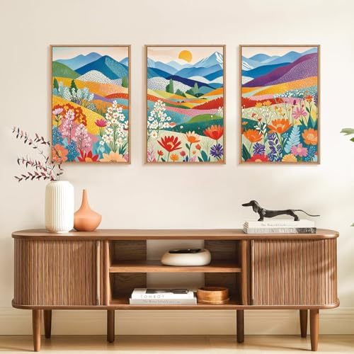 LHIUEM Large Abstract Mountain Flower Framed Canvas Wall Art,Colorful Watercolor Boho Wall Decor,Nature Floral Tree Wall Painting,Bohemian Artwork for Living Room,Bedroom,Dining Room,Office -16"x24"x3 - Image 4