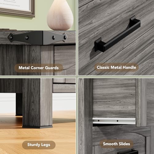 Decofy Farmhouse Nightstand Set of 2 with Charging Station, 3 Drawers - Image 5