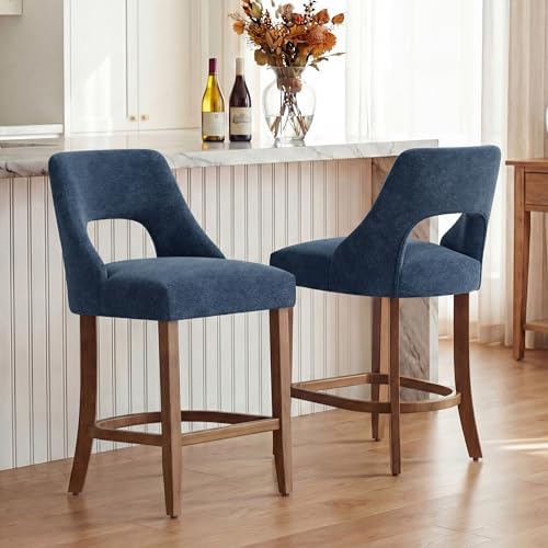 UVV Bar Stools Set of 2, Upholstered Counter Height Bar Stools, Modern Counter Stools with Wood Legs for Kitchen Island Dining Room Bar, Navy Blue - Image 3