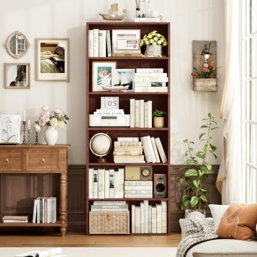 FOTOSOK 6 Tier Tall Bookshelf and Bookcase with Open Display Shelves,Cherry - Image 5