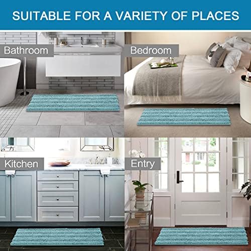 H.VERSAILTEX Bathroom Rugs Bath Rug Set 2 Piece Bathroom Contour Rug Toilet Mat Sets Non Slip Contour Bath Rug Ultra Thick Water Absorbent Striped Bath Mats(47" x 17" Plus 20" x 20" U, Aqua Haze) - Image 6