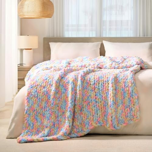 L'AGRATY Chunky Knit Throw Blanket for Couch, 60 x 80 Inches, Rainbow by LAGRATY