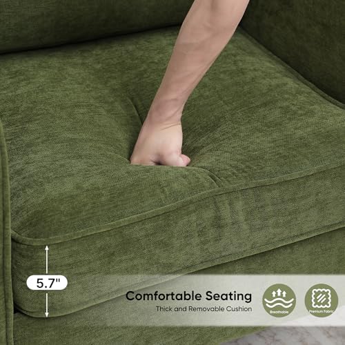 Accent Chair for Living Room, Mid Century Modern Reading Chair for Bedroom, Upholstered Armchair with Side Pockets, Comfy Single Sofa Side Chair for Office, Apartment, Small Room, Olive Green - Image 6